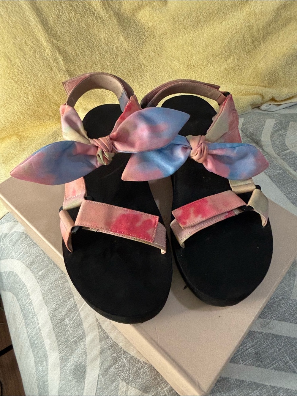 Loeffler Randall Multicolor Pink & Blue Tie-Dye Bow Sandals